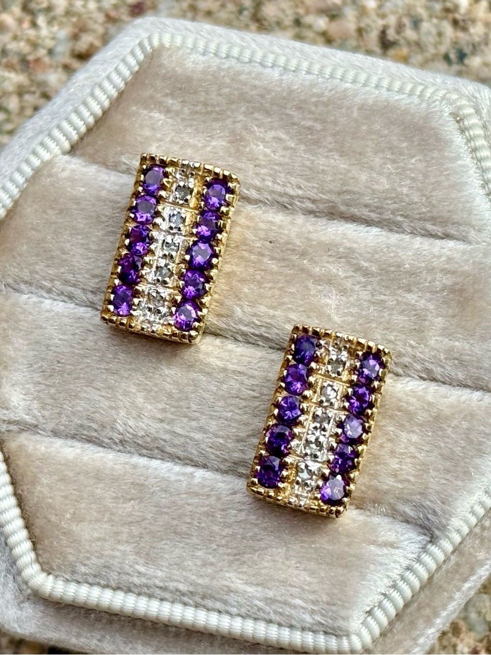 GENUINE 18K GOLD BRILLIANT DIAMONDS & 3.80CTW AMETHYST EARRINGS